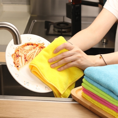 ผ้าเช็ดจานไมโครไฟเบอร์แบบนุ่มพิเศษดูดซับและไม่เป็นขุยผ้าเช็ดครัว